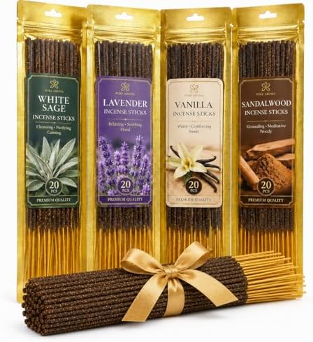 RAINFLOW Natural Incense Sticks - 80 White Sage Sandalwood Lavender Vanilla