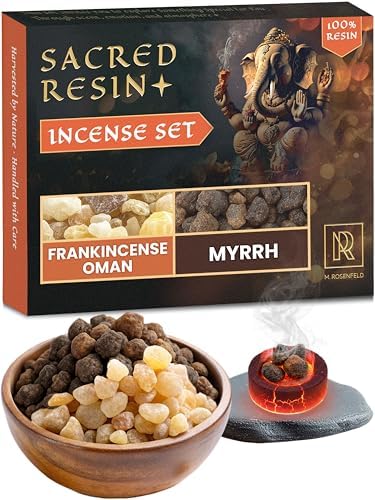 Frankincense Oman & Myrrh Incense Set - 100% Natural Aromatic Tree Gum Sap, Enhances Meditation - 2 x 40g