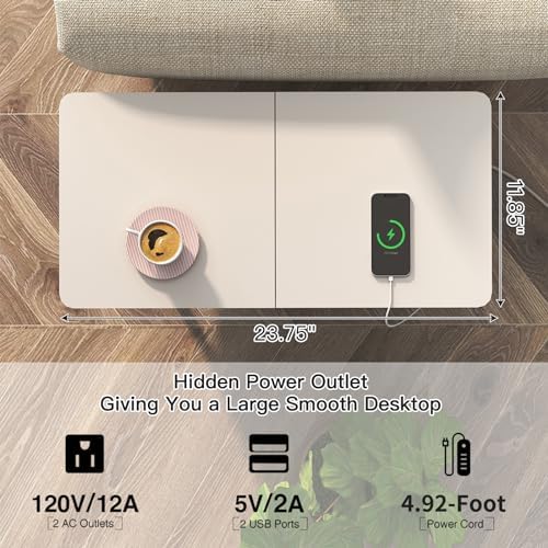 SOOWERY End Table with Charging Station, Narrow Side Table for Living Room
