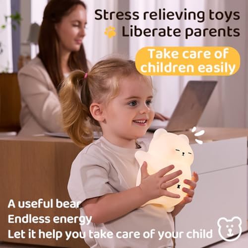 Sleeping Snoring Bear Night Light Nursery lamp for Kids,3-Level Dimmable,