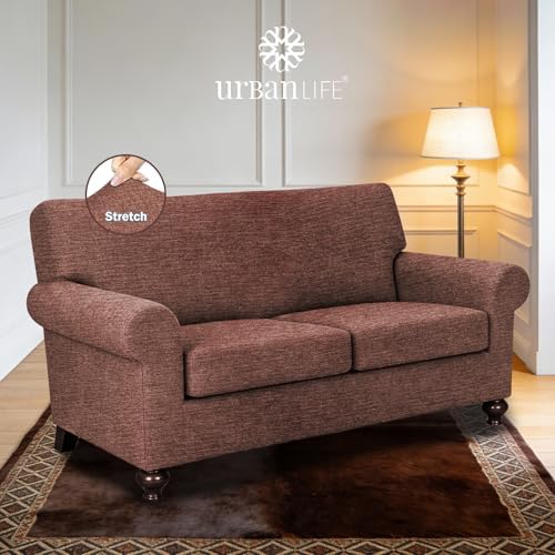 URBANLIFE 3-Piece Stretch Sofa Covers for 2 Cushion Couch, Chocolate
