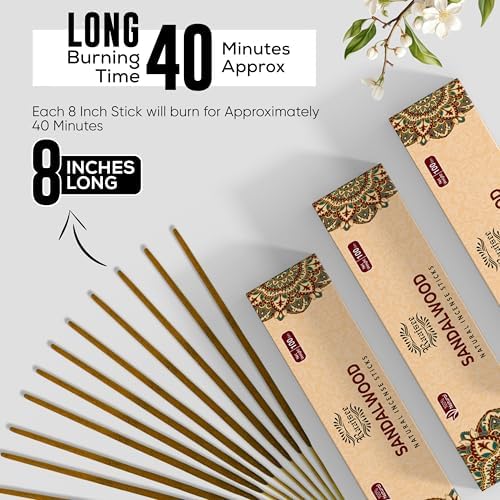Raajsee Sandalwood Incense Sticks (180 gm), 100% Pure Organic Natural Hand Rolled Free from Chemicals - Sandalwood Incense Perfect for Aromatherapy, Cleansing, Meditation, and Church (Pack of 12)