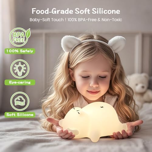 Snoring Bear Night Light – Adorable Gift for Kids, Babies, Moms & Seniors – Soft Silicone Sleep Lamp with Sound, 3 Brightness Levels, 30-Min Timer – BPA-Free Bedside Nightlight
