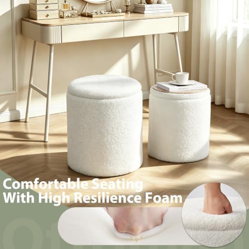 Royal Windsor Round Ottoman with Storage Set of 2, Storage Vanity Stool