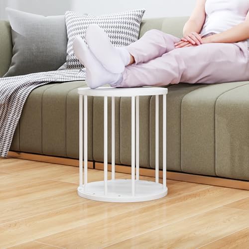 HDANI Wooden Stool Set of 2 for Kids,Adults,300lbs Load Capacity Garden Round Wood Stool,Non-Slip Small Step Stool for Plant Stand,Kitchen,Bathroom and Bedroom,White