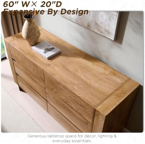 OKD 60" Modern 6 Drawer Dresser for Bedroom, 20" Depth for More Storage