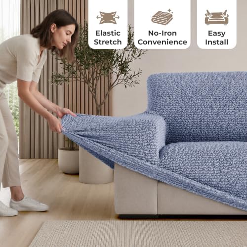 PAULATO Premium Stretch Couch Covers for Sofa - Sofa Chair Cover Washable, Dogs & Pets Friendly - Elastic Polyester Loveseat Slipcovers - Non-Slip Love Seat Couch Covers - Blue (21"-39" Wide)