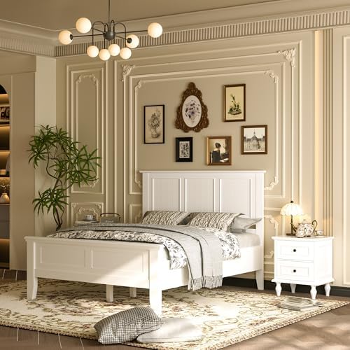 Wood Full Size Headboard Only with Farmhouse Style, Wall-Mounted , White