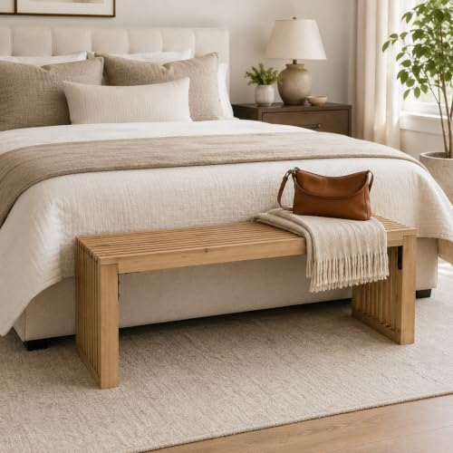 SwallowLiving Solid Wood Slatted Bench 40" Farmhouse Entryway Seat