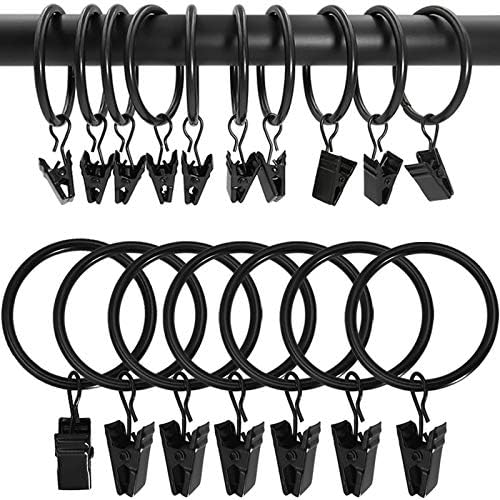 100 Pack Metal Curtain Rings with Clips, 1.5 in ID, Black