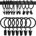100 Pack Metal Curtain Rings with Clips, 1.5 in ID, Black