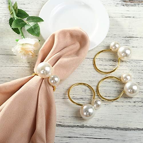 KESOTE Pearl Napkin Rings Set of 12 Gold, Elegant Classy, for All Occasions