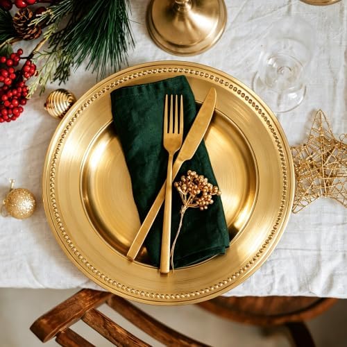 13" Vintage Charger Plates, Beaded Chargers for Dinner Plates Set of 6, Charger Plates Bulk Wedding, Foil Gold