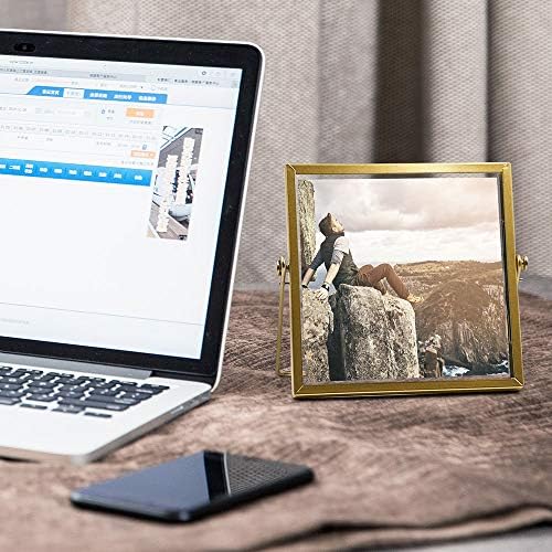 AceList Gold Picture Frames, Set of 3 Metal Floating 4 in Frame with Stand