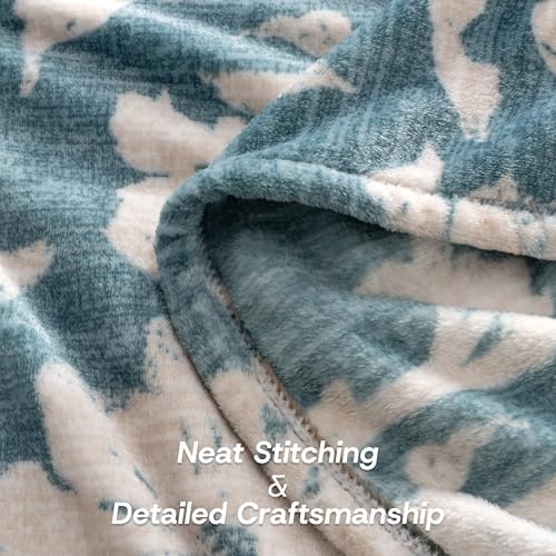 Luxury Printed Fleece Warm Blanket, Soft Lightweight Velvety Plush Throw for Couch and Bed, Cozy Comfy for All Seasons(Blue Floral Silhouette, 90×90 Inches)