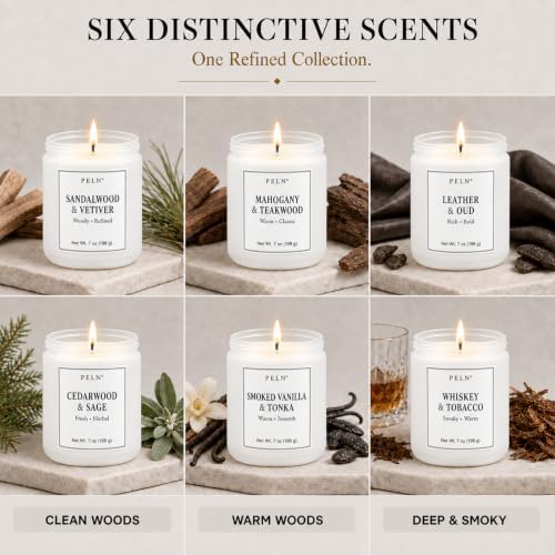Candles for Men Gift Set, 6 Pack 7 oz Scented Soy Candle Set, Woody Scents