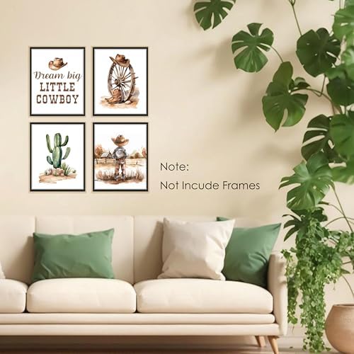 BESERH Western Nursery Wall Decor, Cowboy Nursery Wall Art Prints, Rustic Country Cowboy Hats Boots Cactus Western Posters for Boys Room Playroom, 8x10 Inches Set of 4 Unframed