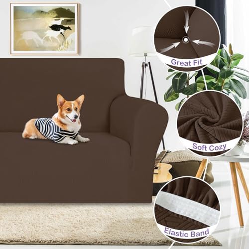 ZNSAYOTX Oversized Super Stretch Couch Cover (92"-115"), New Striped Sofa Covers Comfortable & Durable, Dog Cat Pets Friendly Extra Large Spandex Sofa Slipcovers (Coffee, XL Sofa)