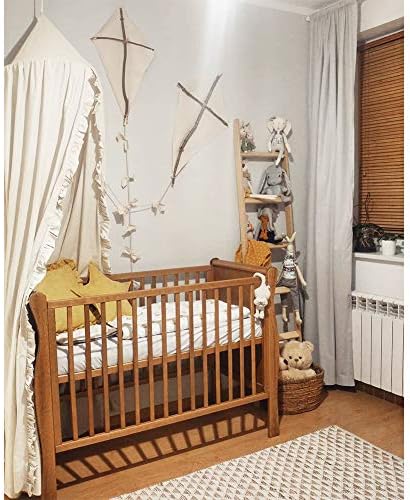 Bed Canopy with Frills Reading Nook Game Tent for Kids Boho Hanging Net Play Room Decor(Beige)