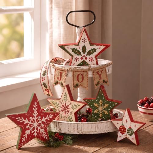Jetec 5 Pcs 4-8 Inch Wooden Stars for Crafts 5 Size Unfinished Star Cutouts