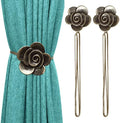 Lewondr Magnetic Curtain Tiebacks, Flower Vintage Curtain Holdbacks, Bronze