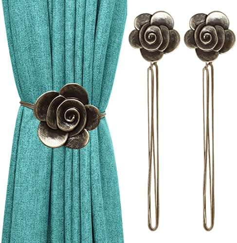 Lewondr Magnetic Curtain Tiebacks, Flower Vintage Curtain Holdbacks, Bronze
