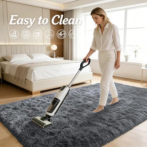 OLANLY 3x10 Machine Washable Runner Rugs for Hallway, Soft Fluffy Shaggy Bedside Rugs for Bedroom, Living Room, Indoor Floor Carpet for Kids Girls and Boys, Nursery Rooms, Home Decor Aesthetic, Grey