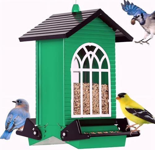 Gbekery Squirrel Proof Bird Feeders, 5LB Capacity, Weight-Activated, Green