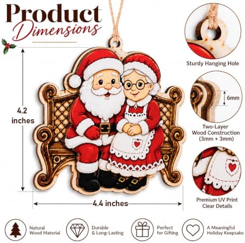 Santa and Mrs. Claus Christmas Tree Ornament 2026, Vintage Christmas Ornament, Traditional Christmas Decor, Cute Holiday Ornament, for Women, Friends, Family