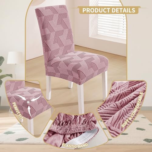 JIVINER Stretch Dining Chair Slipcovers Set of 2, Geometrical Jacquard Dining Chair Covers, Washable Kitchen Chair Covers for Dining Room, Hotel, Party, Pink