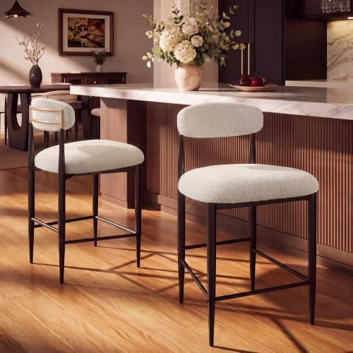 Morden Fort Counter Height Bar Stools Set of 2 with Backs, Cream Boucle