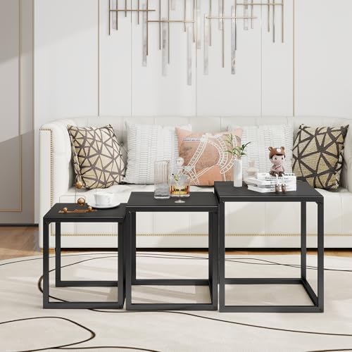 Nesting Coffee Table Set of 3, Stacking Metal Side Tables, Black