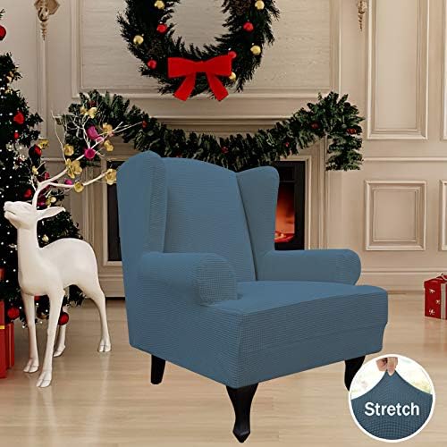Easy-Going Stretch Large Wingback Chair Sofa Slipcover Bluestone