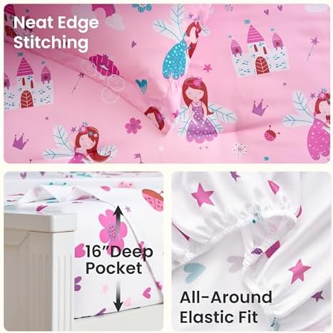 Joiedomi Kids Comforter Set Bedding Set for Boys Girls Super Soft Microfiber Bed in a Bag with Comforter Sheets Pillowcase Sham, Pink Princess, Twin