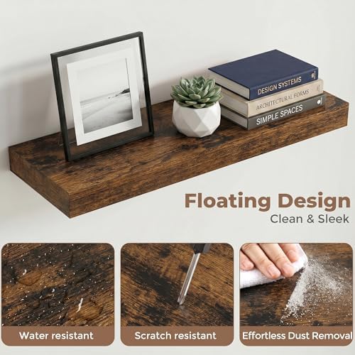 24 Inch Floating Shelves for Wall, 8"D Wood Storage Shelves, Brown Finish