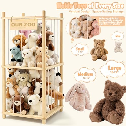 Stuffed Animal Storage, Wood Stuffed Animal Zoo Storage, Space Save Toy Organizer, Large Capacity Stuffed Animal Holder, Perfect for Nursery Playroom Kidroom Bedroom