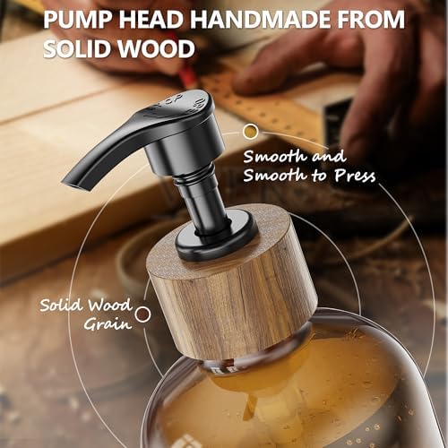 Cisily Kitchen Dish Soap Dispenser Set with 2 Pack 16.9oz Amber Glass Bottle and Sponge Holder, Dish Soap Dispensers with Adjustable Sponge Holder, Vintage Hand and Dish Soap Dispensers Set