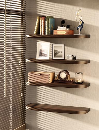 BATODA Set of 2 24” Wood Floating Shelves for Wall, Round Edge,Walnut Color