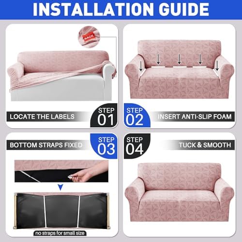 YEMYHOM 1 Piece Stretch Oversized Couch Covers for 4 Seat, Jacquard Extra Large Sofa Cover with Non-Slip Elastic Bottom, Thickened Slipcover Furniture Protector for Dogs Pets (X-Large, Pink）