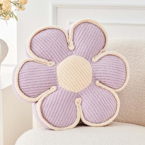 Kcvvcr Flower Pillow, Soft Flower Decorative Throw Pillow, Cute Daisy Flower Shaped Seating Floor Cushion Room Décor Plush Pillows for Sofa Couch Bed (13.7 Inch, Lavender)