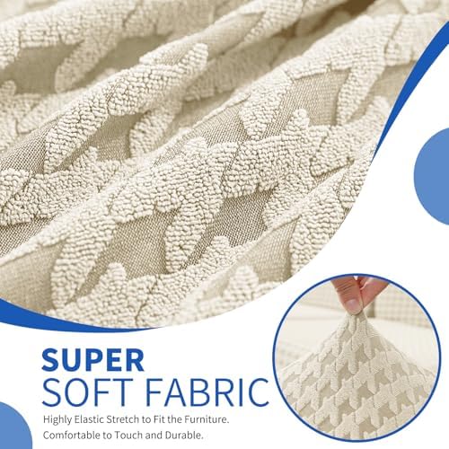 MAXIJIN 3 Pieces Stretch Couch Covers for 2 Cushion Couch Washable Sofa Cover with 2 Extra Large Seat Soft Loveseat Sofa Slipcovers with Non Slip Strap (Beige), 71"-91"(2 XL Cushions)