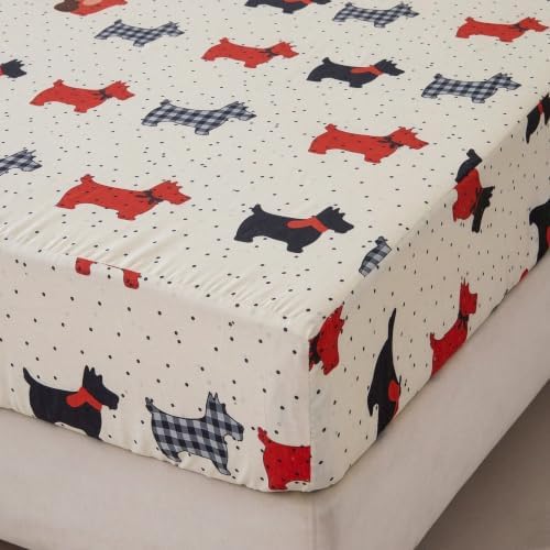Bedding Fitted Sheet with Deep Pocket,Thicken Printed Fabric Bed Sheets (White Dogs, Twin)