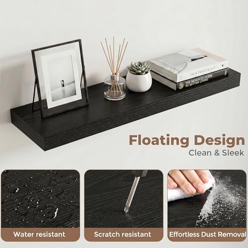 30 Inch Floating Shelves for Wall, 8"D Wood Storage Shelves, Black Finish