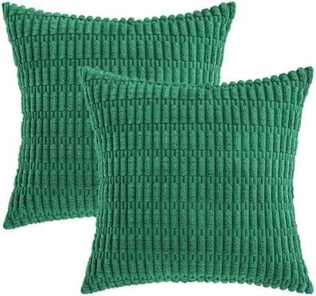 MIULEE Christmas Corduroy Decorative Pillow Covers 18x18 Green Pack of 2