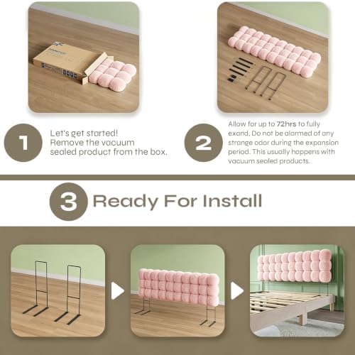 Pinmoco King Cloud-Shaped Upholstered Headboard, Teddy Fleece Pink