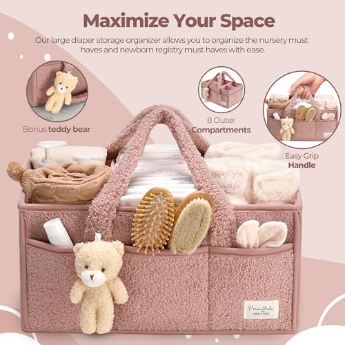 Baby Diaper Caddy Organizer with Handle, Boy & Girl Shower Gift Basket, Portable Diaper Storage Basket Bin for Wipes, Newborn Baby Essentials Registry Search Must Haves, Car Caddy Organizer