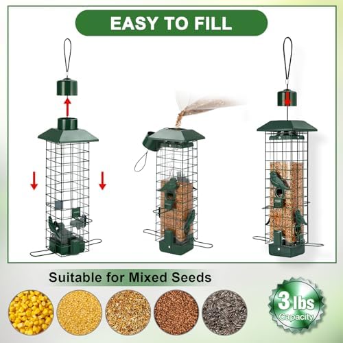 Gbekery Metal Squirrel Proof Bird Feeders for Outdoors Hanging, Green