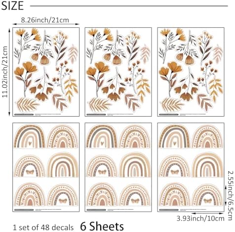 Boho Rainbow Flower Wall Decals for Nursery, Peel and Stick