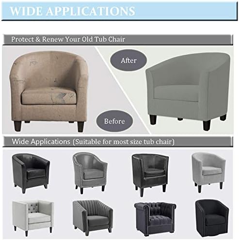 2 Piece Tub Chair Covers with Cushion Cover, Stretch Jacquard Furniture Cover,Armchair Protector Slipcover Removable Machine Washable (Light Gray)