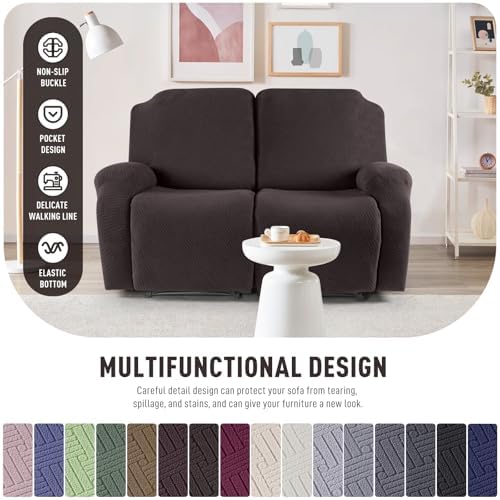 KinCam Loveseat Recliner Covers, Stretch Reclining Cover, Chocolate